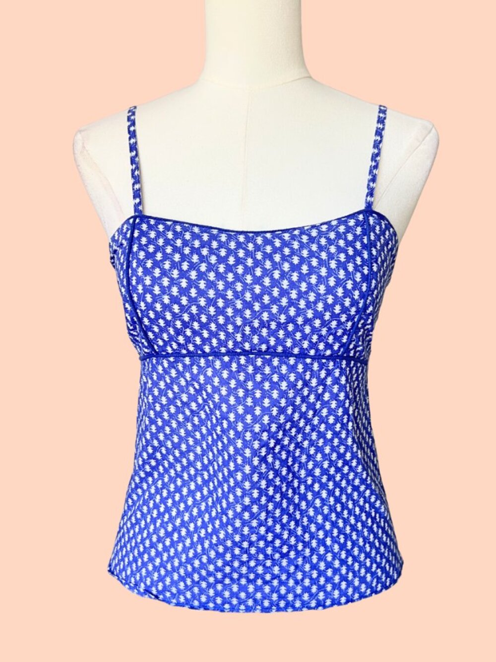Blue Micro-Floral Hanky Hem Cami Top  (Size S)